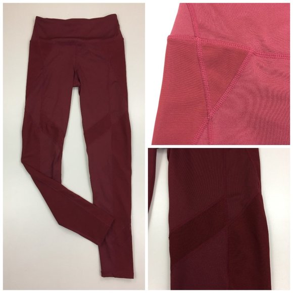 FREE PEOPLE MOVEMENT Maroon Sheer Mesh Inserts Pull On Leggings Pants - Picture 1 of 12